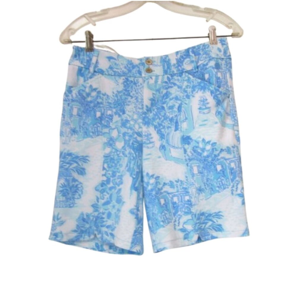 Lilly Pulitzer Luxletic 9” Bettina Bermuda Blue/White Shorts Size 4